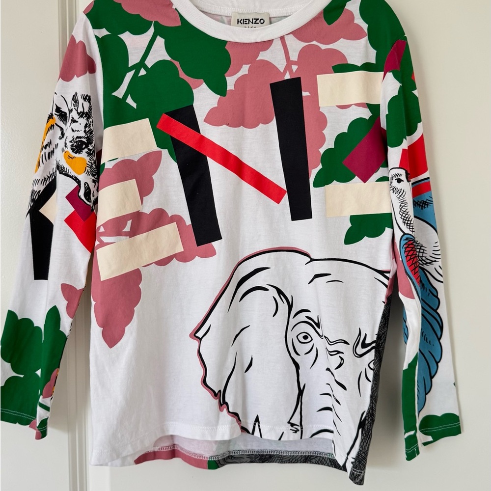 Kenzo Kids White and multicolored Graphic Long Sleeve Tee